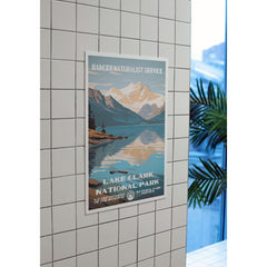 Lake Clark National Park Poster – Snowy Mountain & Lake Reflection – Ranger Header