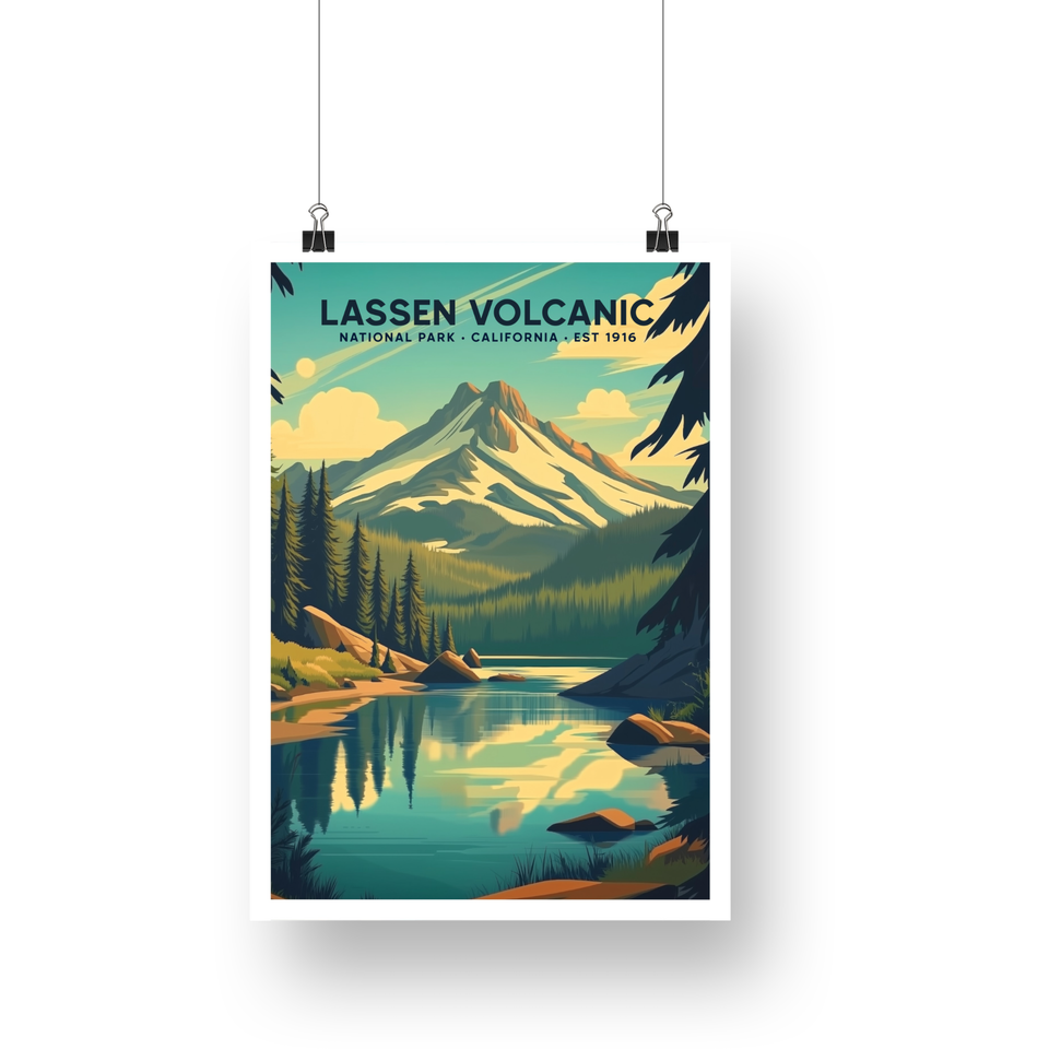 Lassen Volcanic National Park Poster – Volcano & Alpine Lake