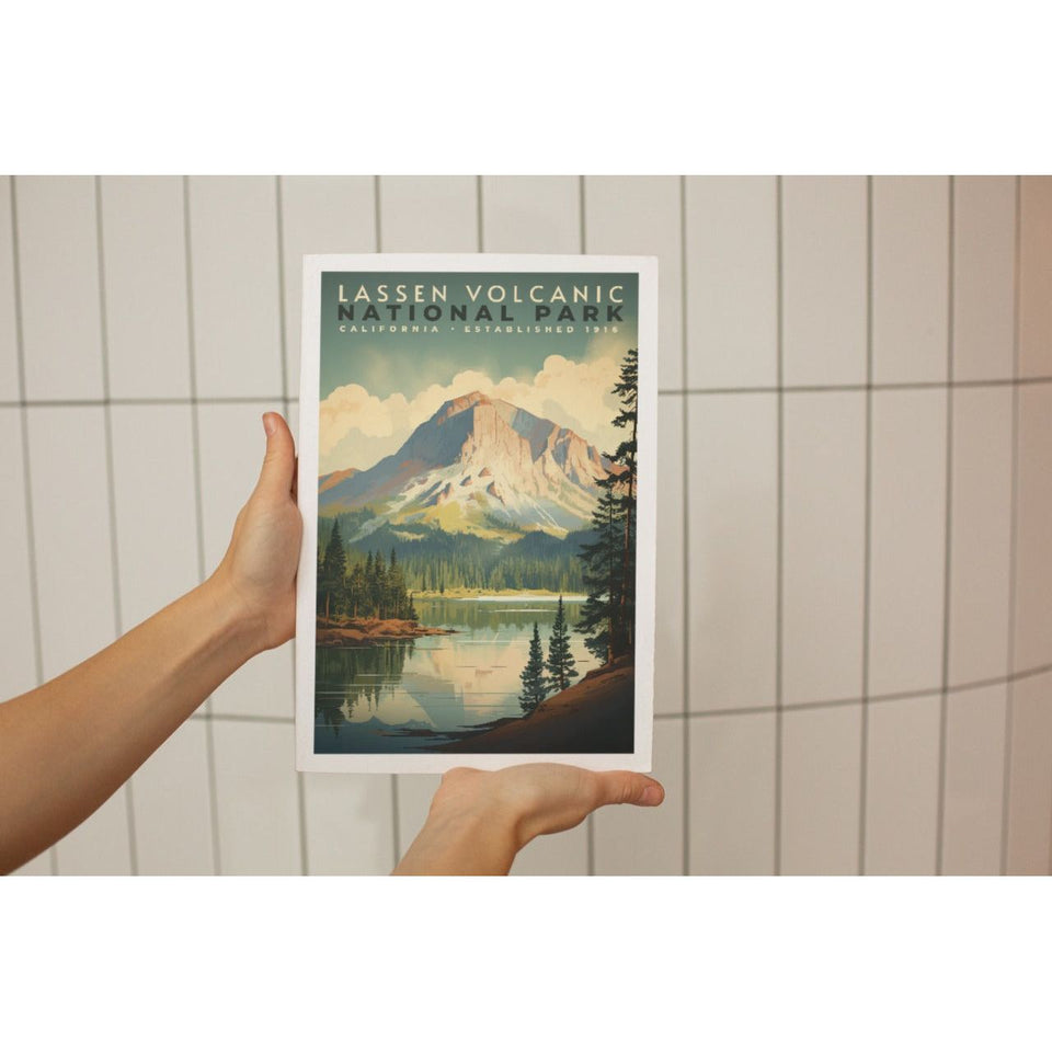 Lassen Volcanic National Park Poster – Rocky Summit & Forest Lake