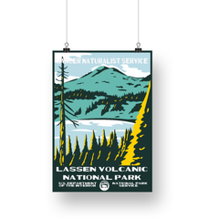 Lassen Volcanic National Park Poster – Mountain Lake & Yellow Pines – Ranger Header