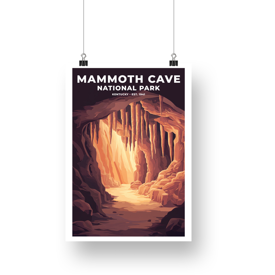 Mammoth Cave National Park Poster – Glowing Stalactites & Cave Path