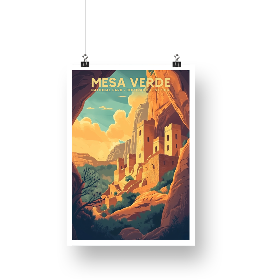 Mesa Verde National Park Poster – Sunlit Cliff Dwellings
