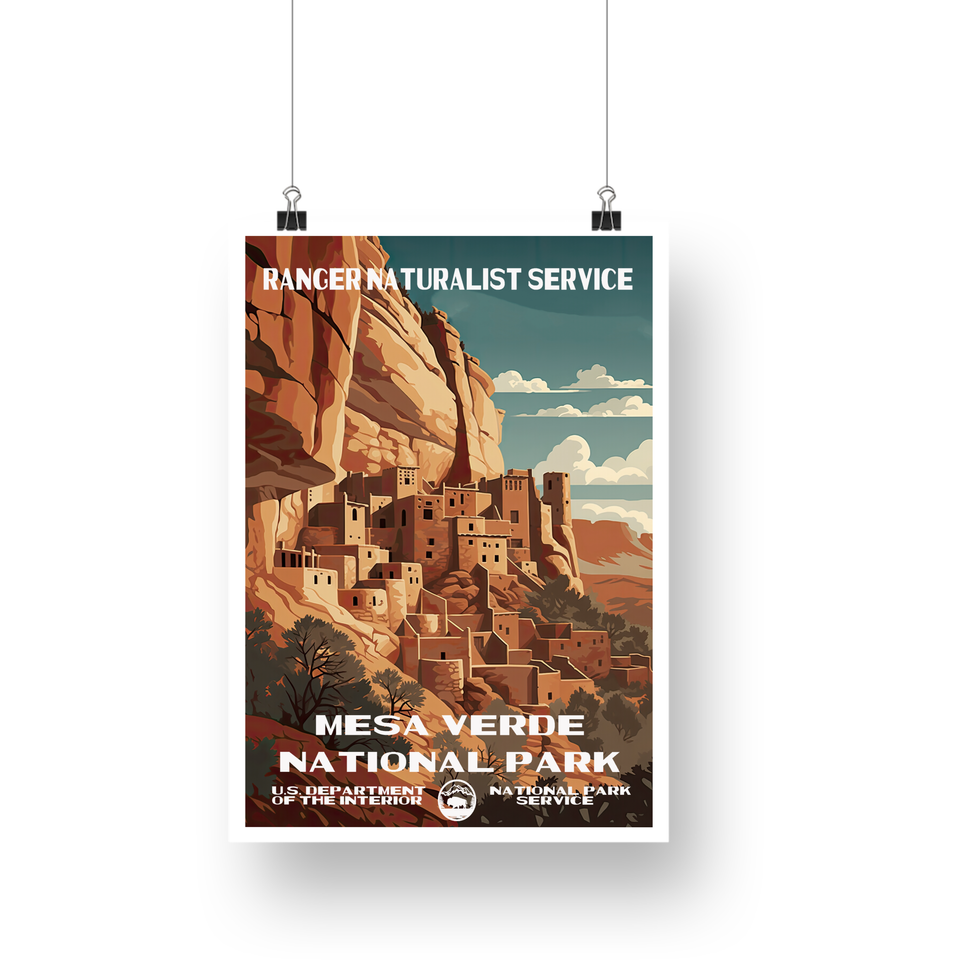 Mesa Verde National Park Poster – Cliffside Village & Golden Canyon – Ranger Header