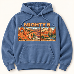 Utah Mighty 5 Hoodie — Garment-Dyed in Blue Jean