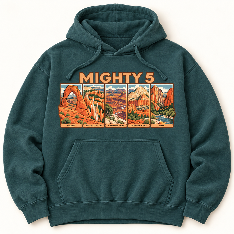 Utah Mighty 5 Hoodie — Garment-Dyed in Blue Spruce
