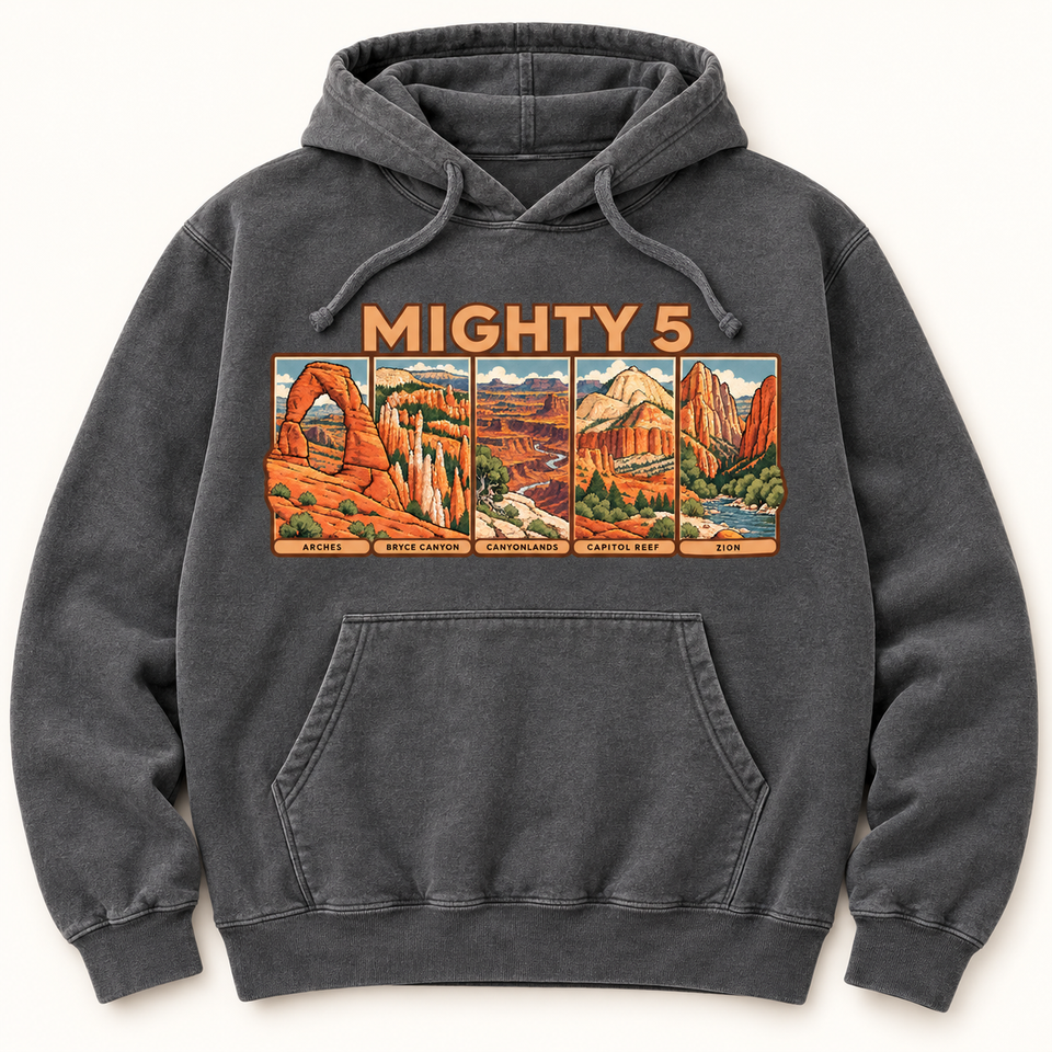 Utah Mighty 5 Hoodie — Garment-Dyed in Pepper