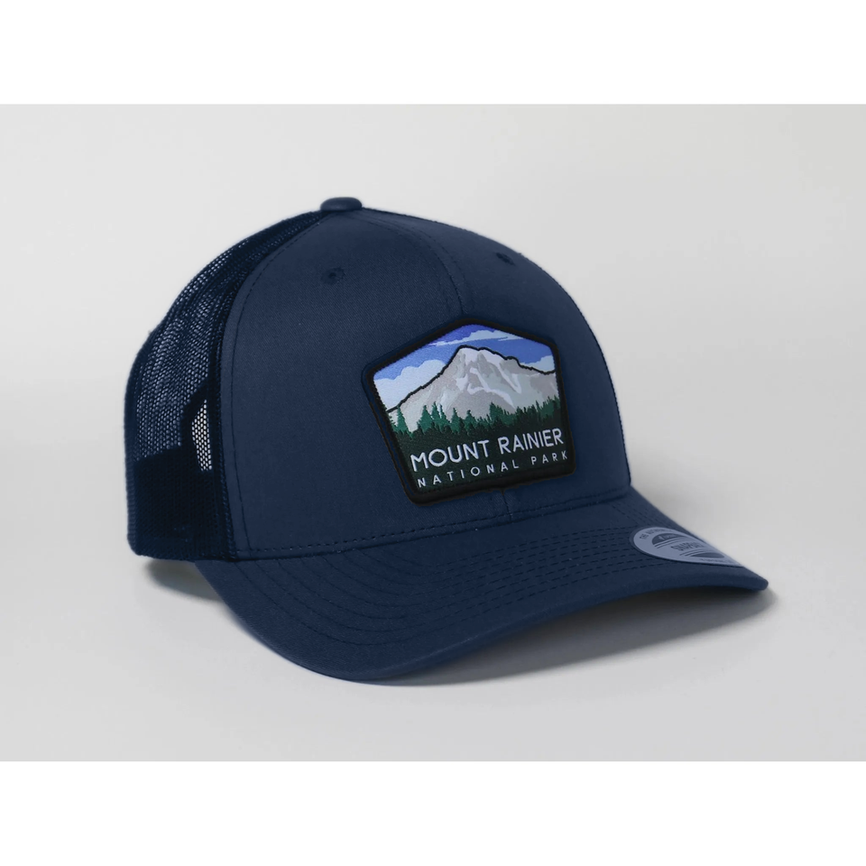 Mount Rainier National Park Mesh Snapback Hat in Navy — corrected color mockup