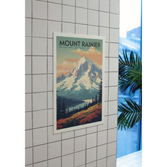 Mount Rainier National Park Poster – Snowy Mountain & Peach Clouds