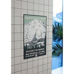 Mount Rainier National Park Poster – Snowy Mountain & Pine Silhouettes – Ranger Header