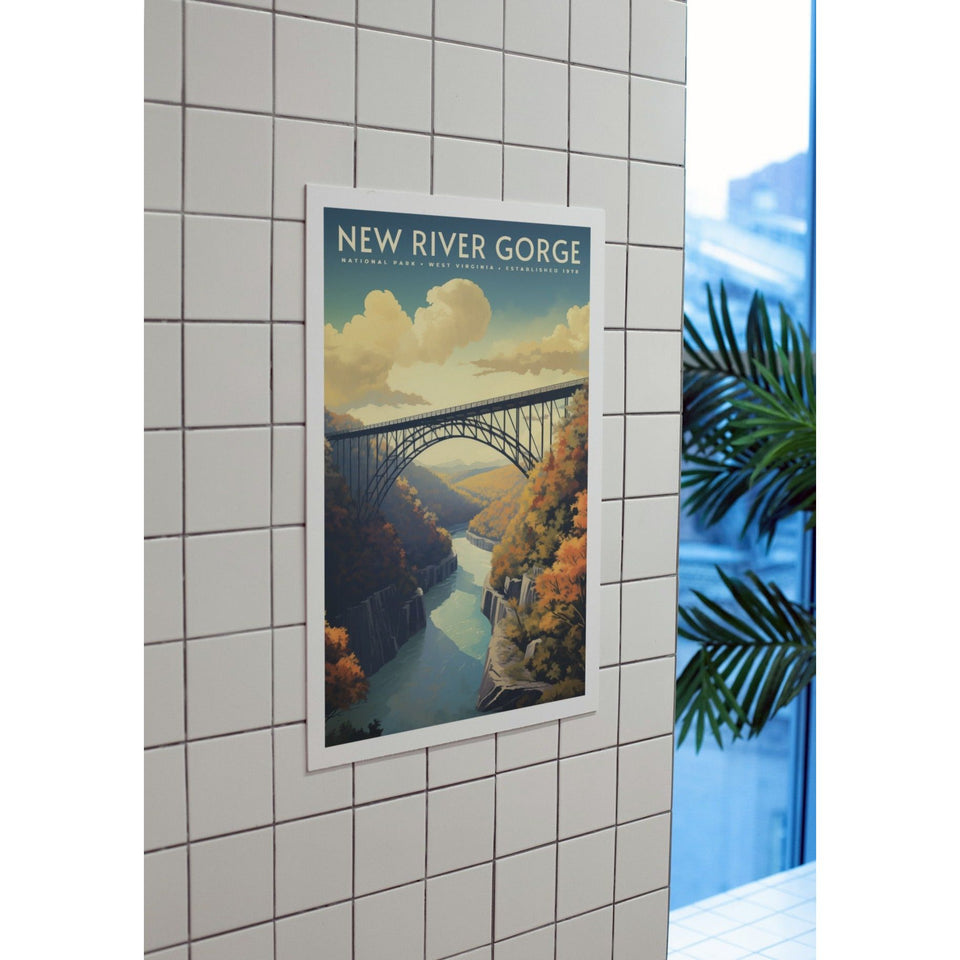 New River Gorge National Park Poster – Autumn Bridge & Blue River