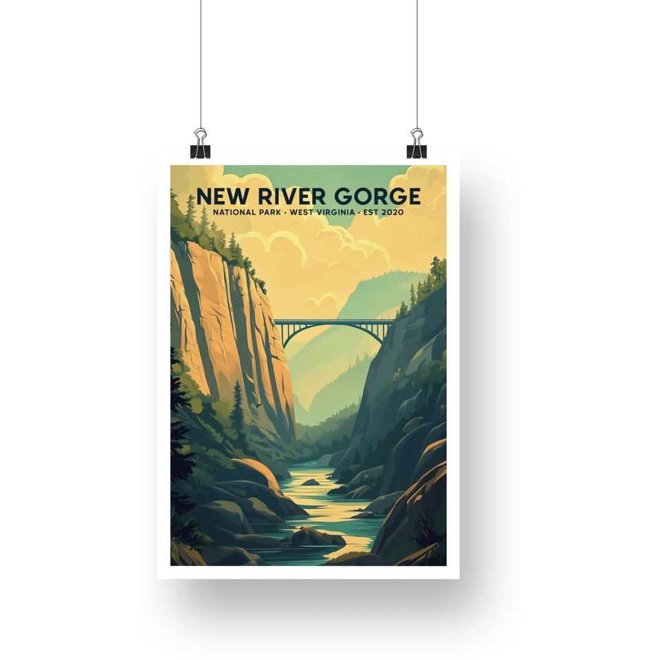 New River Gorge National Park Poster – Bridge over a Golden Gorge
