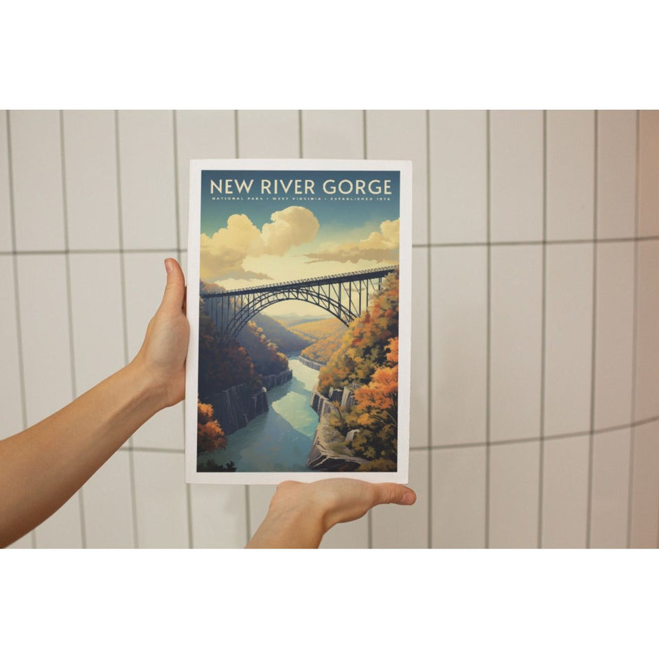 New River Gorge National Park Poster – Autumn Bridge & Blue River