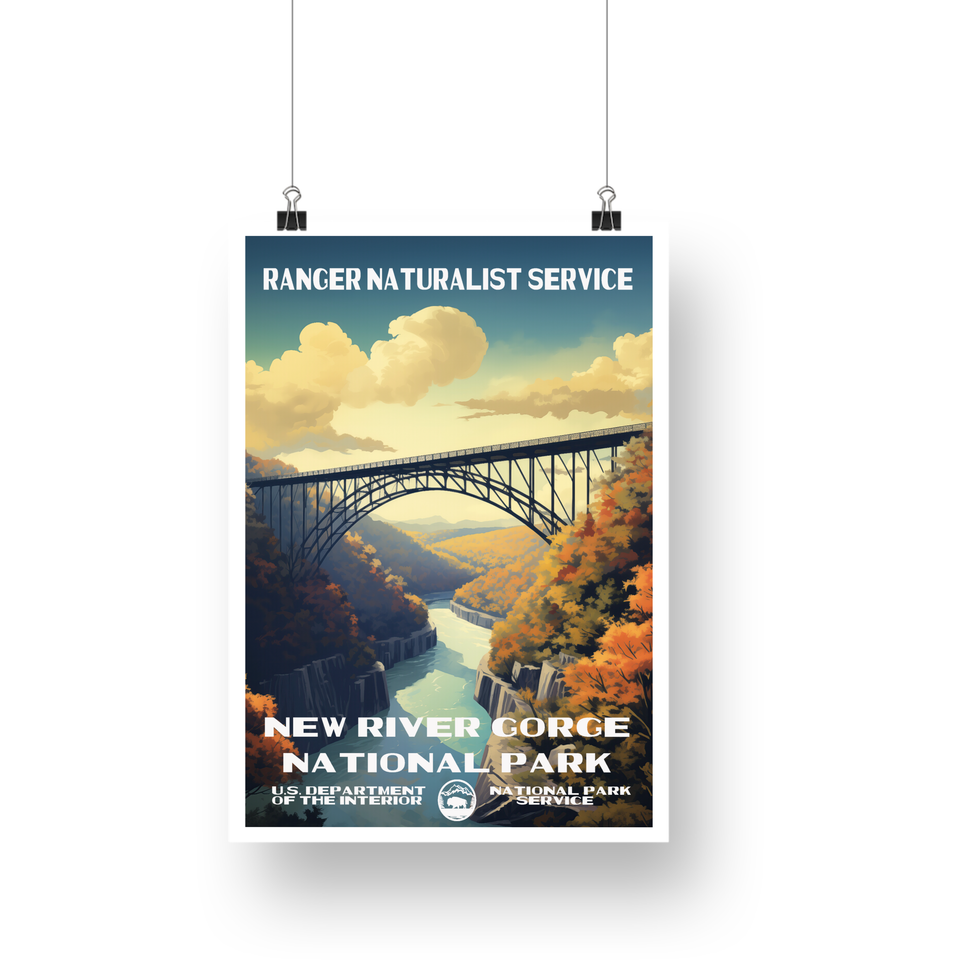 New River Gorge National Park Poster – Autumn Bridge & Blue River – Ranger Header