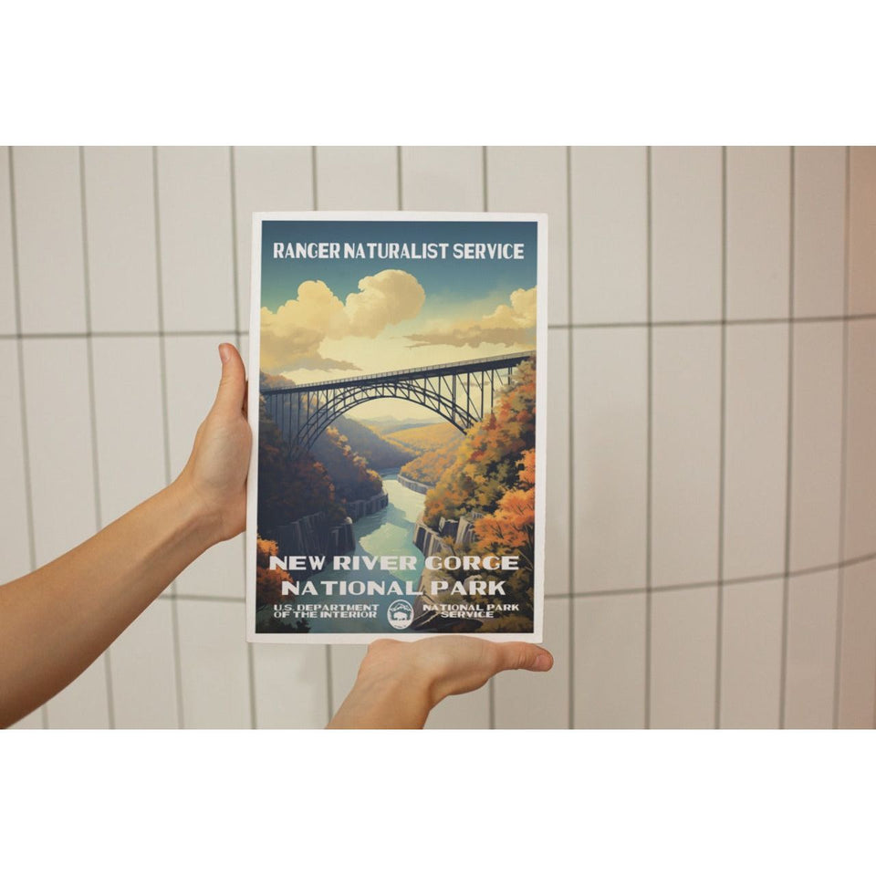 New River Gorge National Park Poster – Autumn Bridge & Blue River – Ranger Header