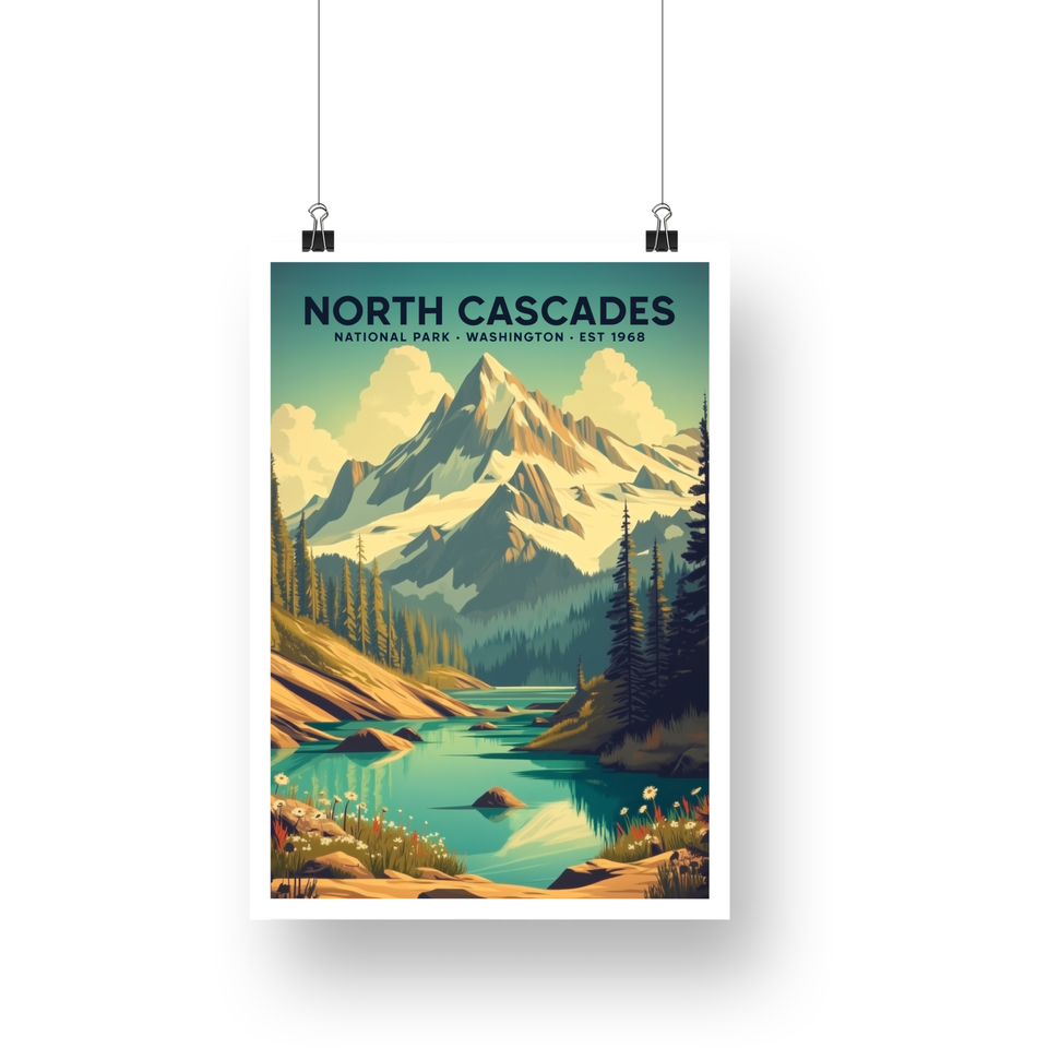 North Cascades National Park Poster – Alpine Peak & Turquoise River