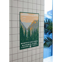 North Cascades National Park Poster – Orange Sky & Evergreen Valley – Ranger Header
