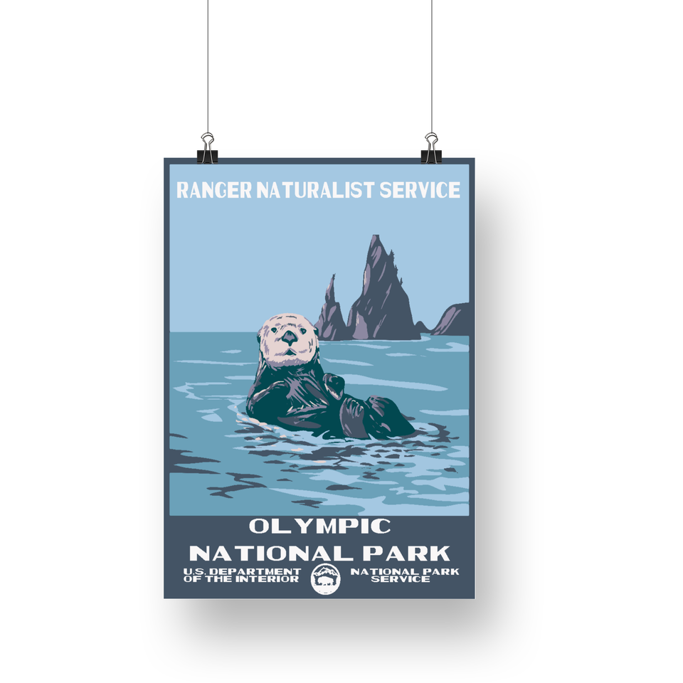 Olympic National Park Poster – Sea Otter & Coastal Stacks – Ranger Header