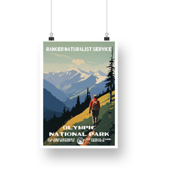 Olympic National Park Poster – Hiker & Blue Mountain Ridge – Ranger Header