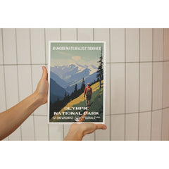 Olympic National Park Poster – Hiker & Blue Mountain Ridge – Ranger Header