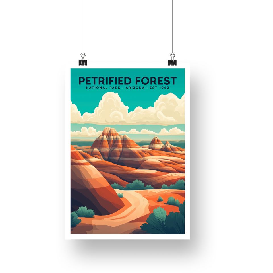 Petrified Forest National Park Poster – Striped Badlands & Winding Trail