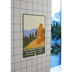 Petrified Forest National Park Poster – Petrified Stump & Pine Skyline – Ranger Header