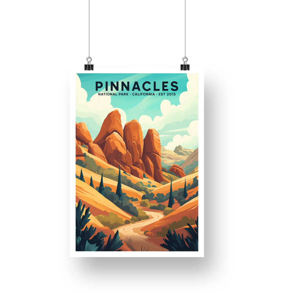 Pinnacles National Park Poster – Golden Trail & Red Rock Spires