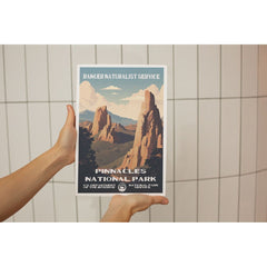 Pinnacles National Park Poster – Tall Rock Spires & Desert Valley – Ranger Header