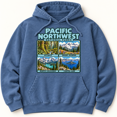 Pacific Northwest National Parks Hoodie — Garment-Dyed in Blue Jean