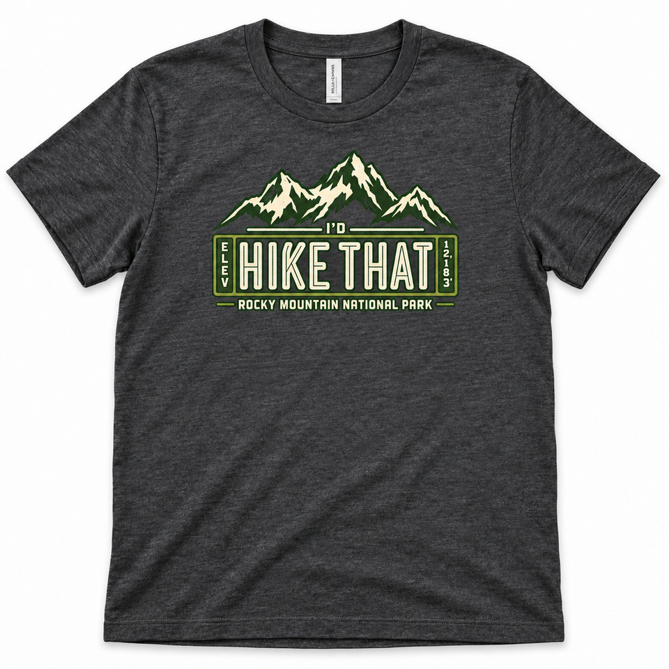 Rocky Mountain National Park – Elevation I’d Hike That Unisex T-Shirt – Dark Grey Heather