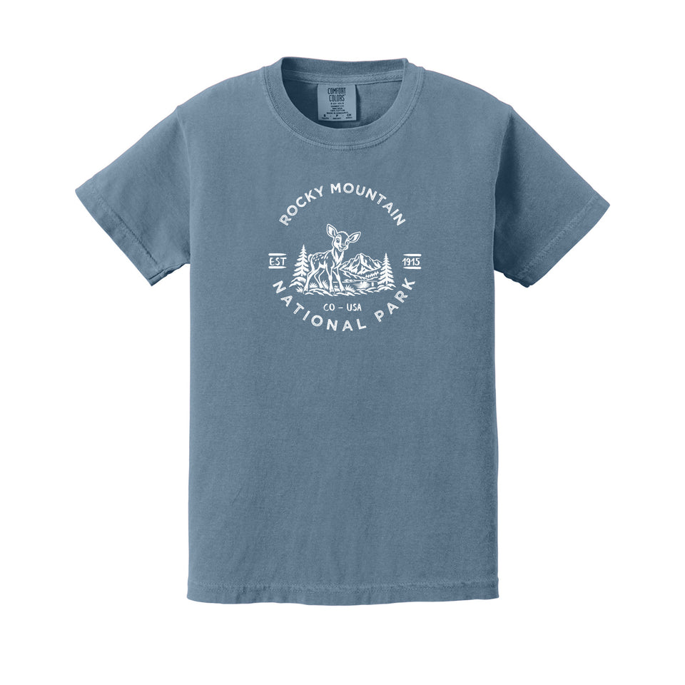 Rocky Mountain children's Comfort Colors 9018 T-shirt in Blue Jean