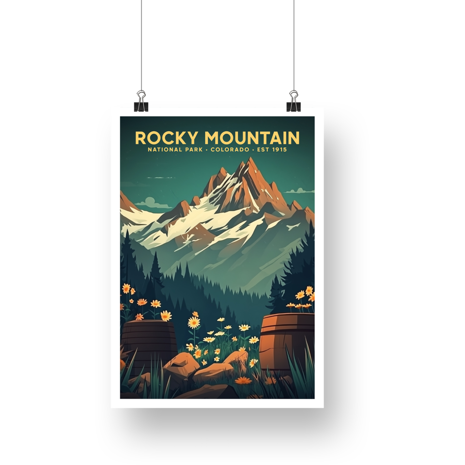 Rocky Mountain National Park Poster – Mountain Wildflowers & Trail Pack