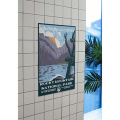 Rocky Mountain National Park Poster – Mountain Lake & Cliff Overlook – Ranger Header
