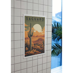 Saguaro National Park Poster – Tall Cactus & Golden Moon