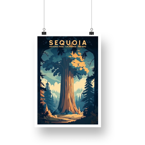 Sequoia National Park Poster – Sunlit Giant Sequoia