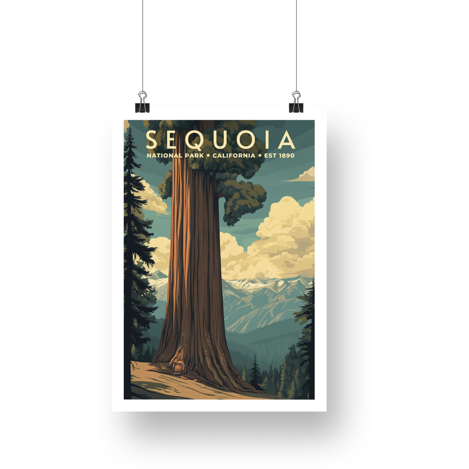 Sequoia National Park Poster – Giant Sequoia & Mountain View
