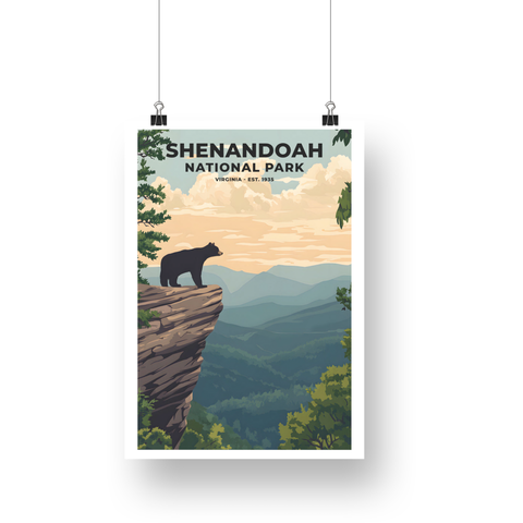 Shenandoah National Park Poster – Bear on a Mountain Overlook