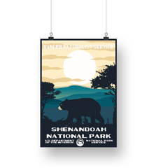 Shenandoah National Park Poster – Bear & Golden Mountain Sunset – Ranger Header