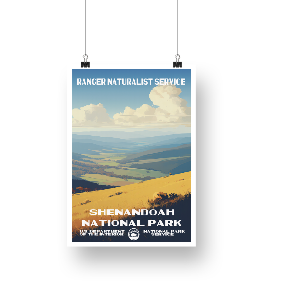 Shenandoah National Park Poster – Layered Valley & Golden Hills – Ranger Header