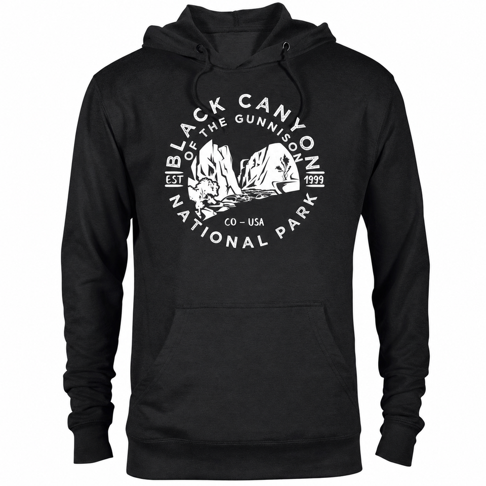 Black Canyon of the Gunnison hoodie — Black — concept mockup