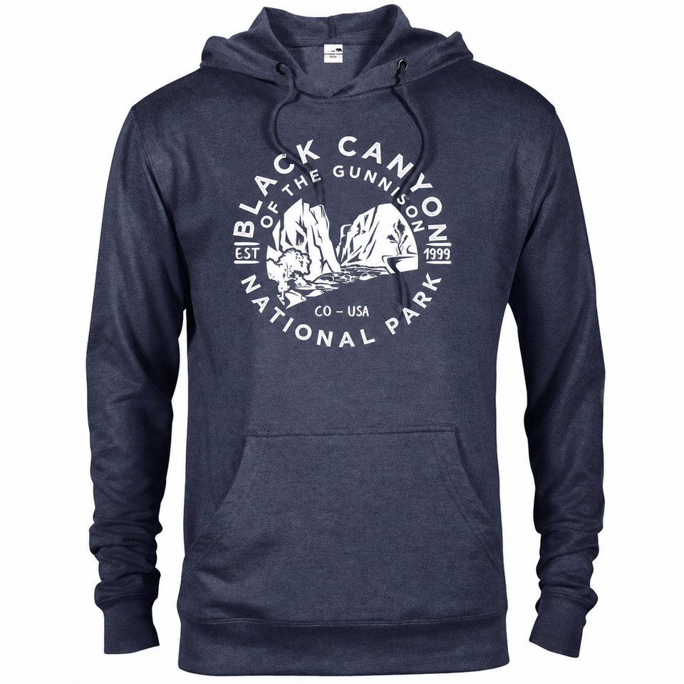 Black Canyon of the Gunnison hoodie — Denim Heather — concept mockup
