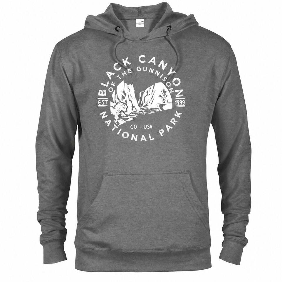Black Canyon of the Gunnison hoodie — Graphite Heather — concept mockup