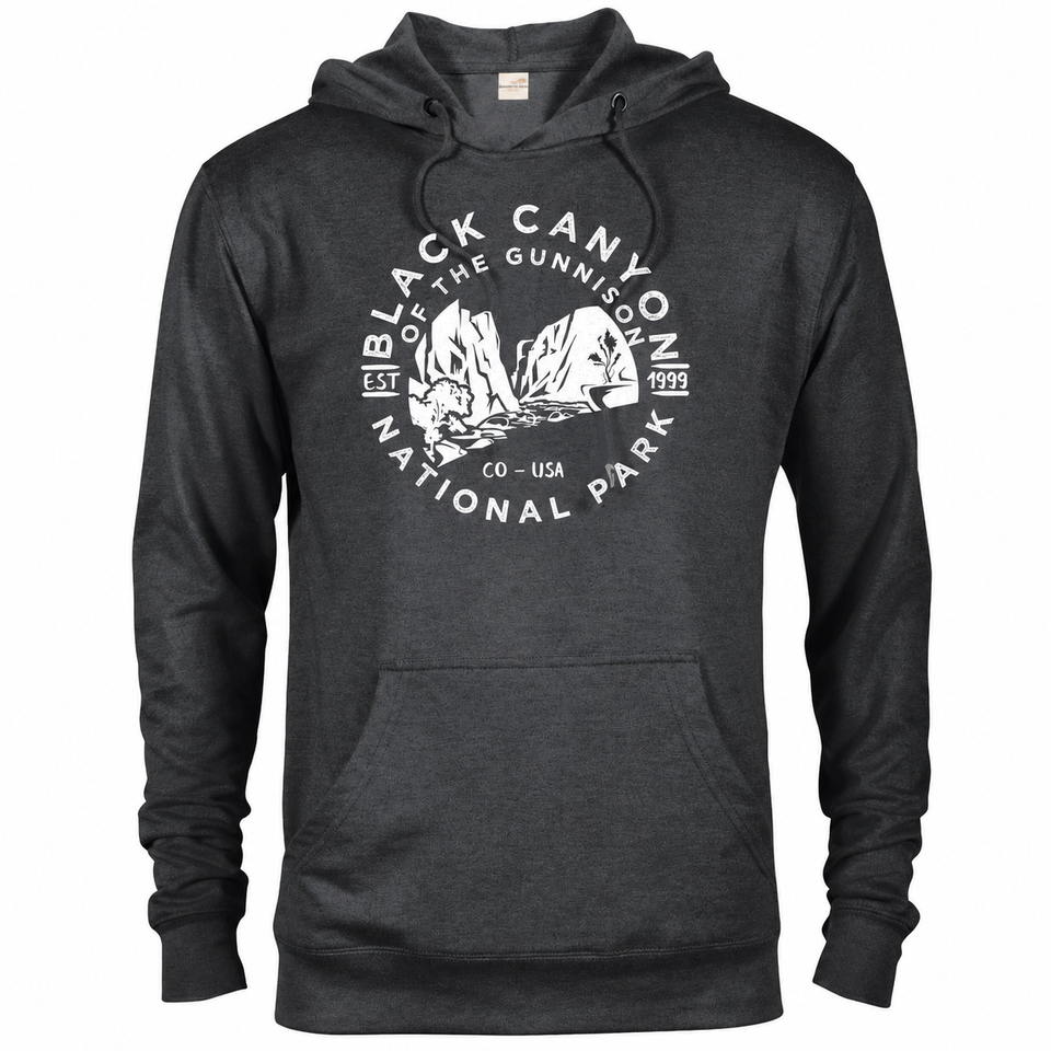 Black Canyon of the Gunnison hoodie — Heather Graphite — concept mockup