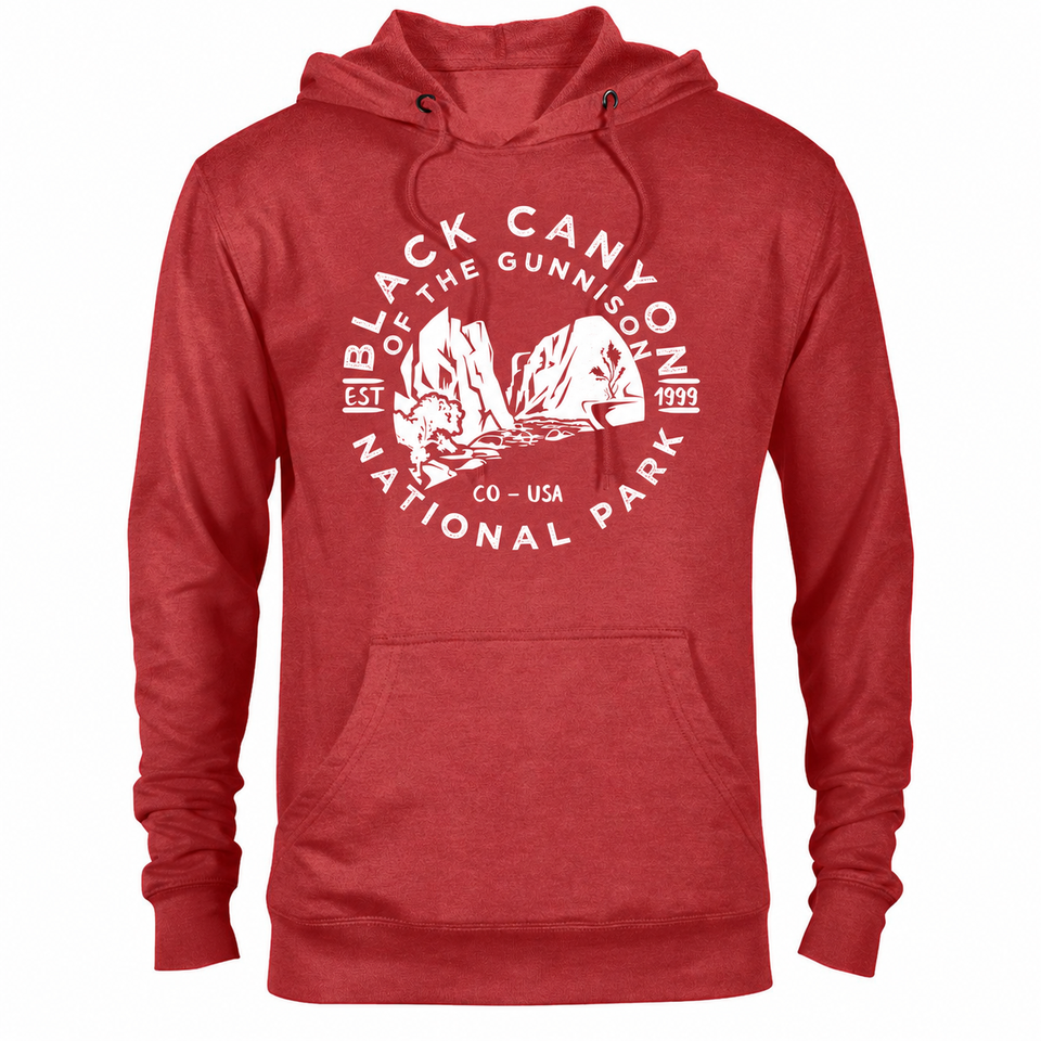 Black Canyon of the Gunnison hoodie — Red Heather — concept mockup