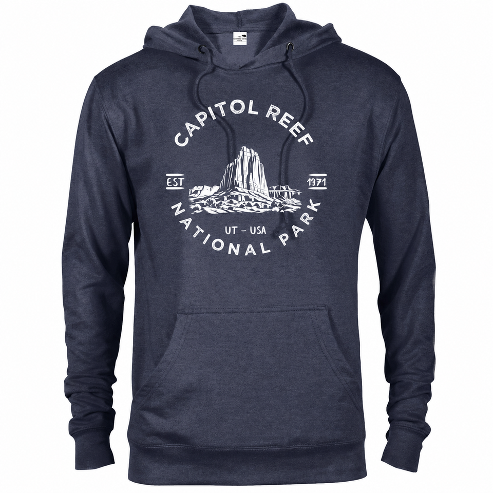 Capitol Reef hoodie — Denim Heather — concept mockup