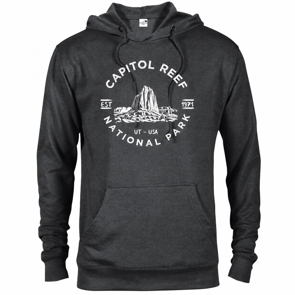 Capitol Reef hoodie — Heather Graphite — concept mockup