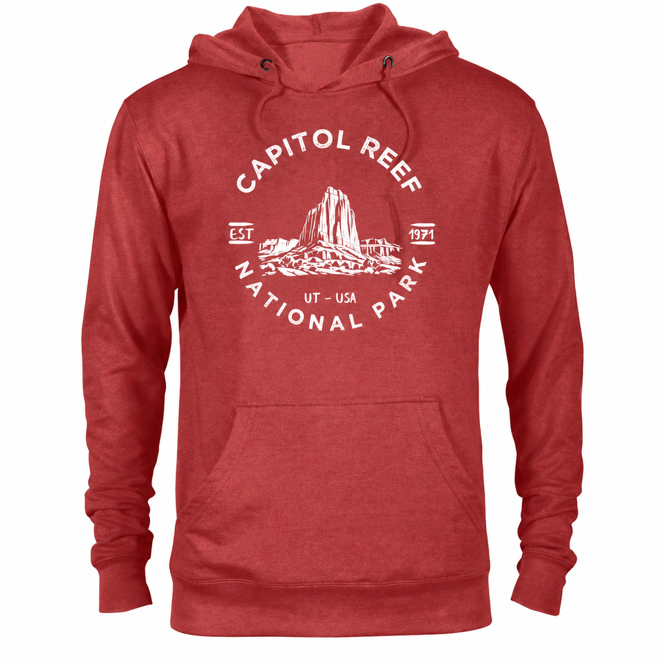 Capitol Reef hoodie — Red Heather — concept mockup