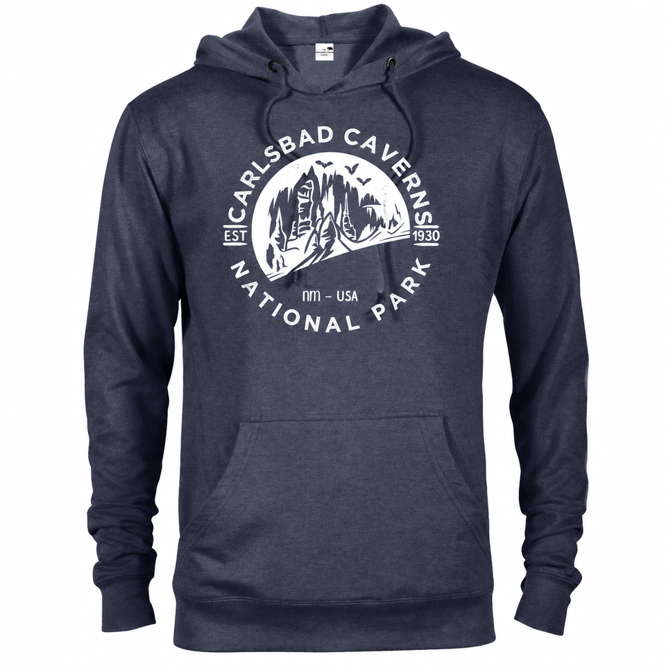 Carlsbad Caverns hoodie — Denim Heather — concept mockup
