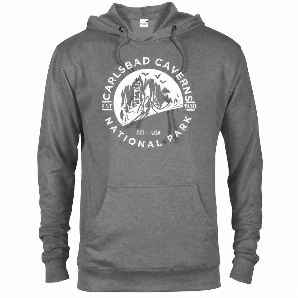 Carlsbad Caverns hoodie — Graphite Heather — concept mockup