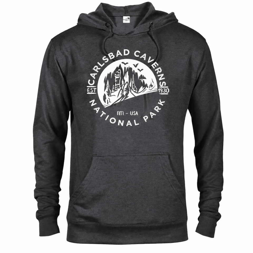 Carlsbad Caverns hoodie — Heather Graphite — concept mockup