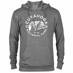 Cuyahoga Valley hoodie — Graphite Heather — concept mockup